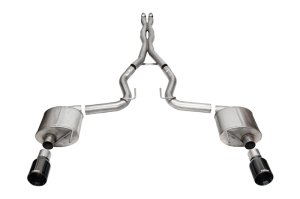 Ford Mustang Performance Exhaust - Dual Rear Exit - CORSA Performance - Sport Cat Back with 3.0in Dual Rear Exit and 4.5in Black PVD StraightCut Tip - Black - `24-`27 Ford Mustang Performance Exhaust - Dual Rear Exit - CORSA Performance - Sport Cat Back with 3.0in Dual Rear Exit and 4.5in Black PVD StraightCut Tip - Black - `24-`27